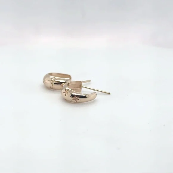 14K Yellow Gold Star Hoop Earrings